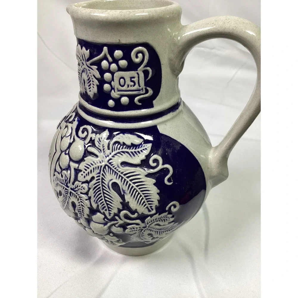 Vintage West Germany Cobalt Blue Salt Glazed Stoneware Wine Jug Lot 5 German